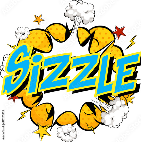 Word Sizzle on comic cloud explosion background