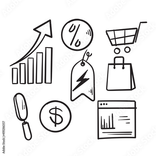 hand drawn doodle Revenue management abstract concept vector illustration set