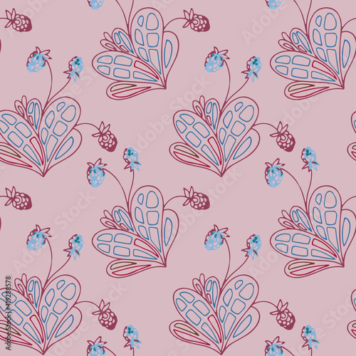 Plant pattern. Strawbwrry abstract seamless vector background pattern.