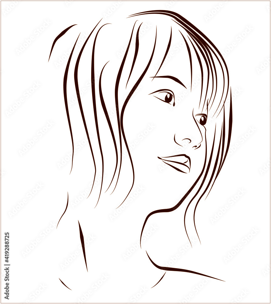 横を向く女性の線画イラスト Stock Vector Adobe Stock