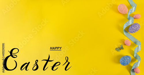 Happy easter! Flat Lay, Internet banner with Copy Space on Easter © Liubov