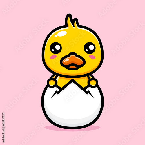 cute duck animal cartoon character design just hatched from its egg