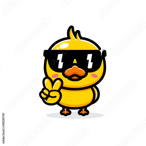 cute and cool duck animal cartoon character design wearing sunglasses
