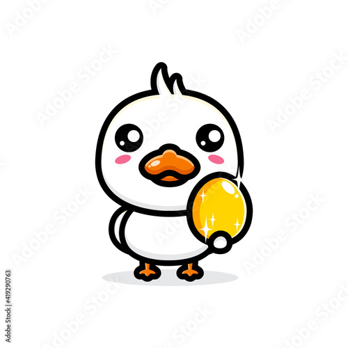 cute duck animal cartoon character design holding a duck egg