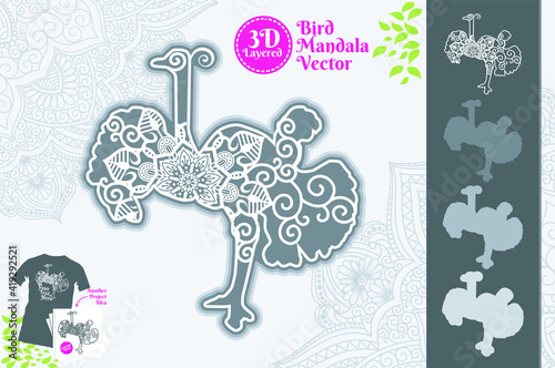 Bird Mandala SVG 3D Layered