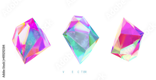 Set of colored crystals on a white background. Mesh. No trace.