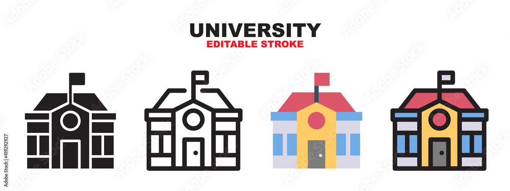University icon set with different styles. Editable stroke and pixel perfect. Can be used for web, mobile, ui and more.