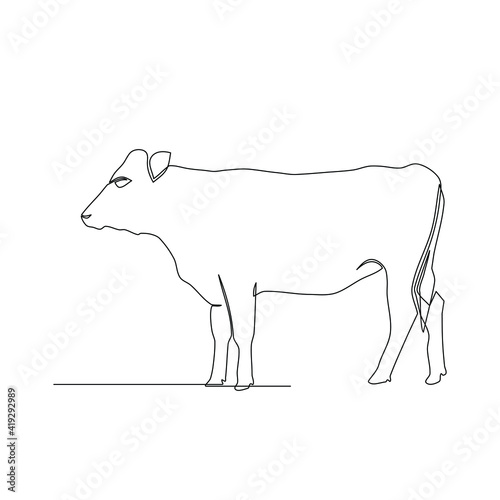 Line drawing of cow in meadow on white background. Templates for your designs. Vector illustration.