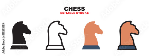 Chess icon set with different styles. Editable stroke and pixel perfect. Can be used for web, mobile, ui and more.