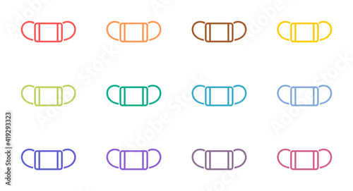 カラフルでポップなフェイスマスクの線画アイコン