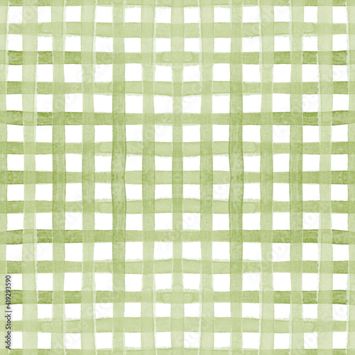 Green plaid tartan watercolor simple seamless pattern