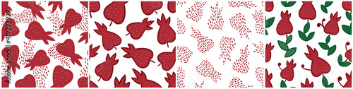 Set of 4 vectors seamless pattern with simple pomegranate for wallpaper, package.