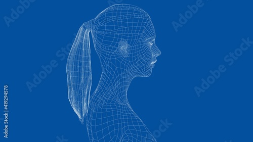 Wireframe portrait of a young beautiful girl