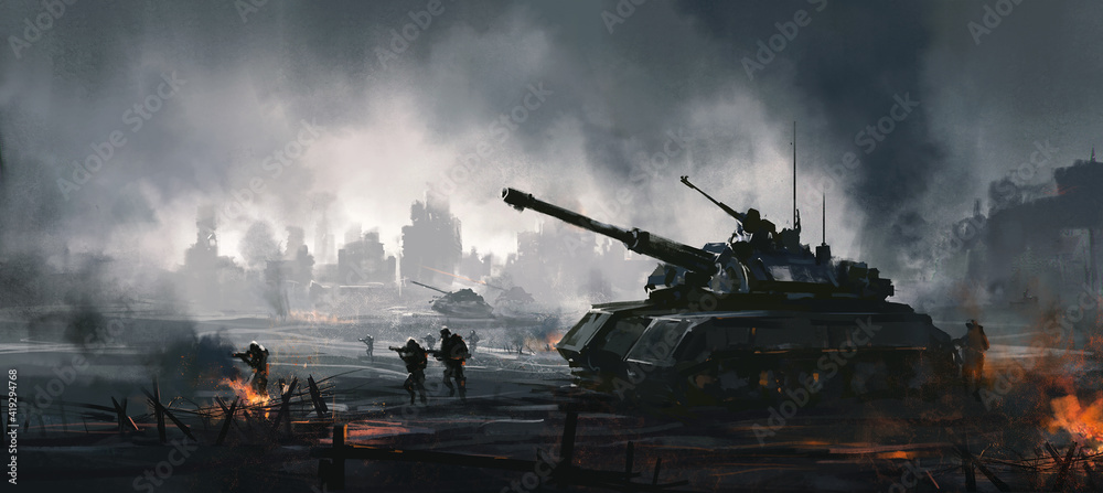 Obraz premium Cruel war scenes, digital painting.