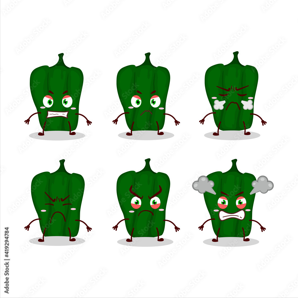 New poblano cartoon character with various angry expressions New poblano cartoon character with various angry expressions