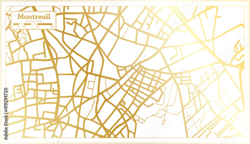 Montreuil France City Map in Retro Style in Golden Color. Outline Map.