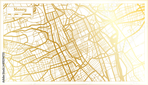 Nancy France City Map in Retro Style in Golden Color. Outline Map.