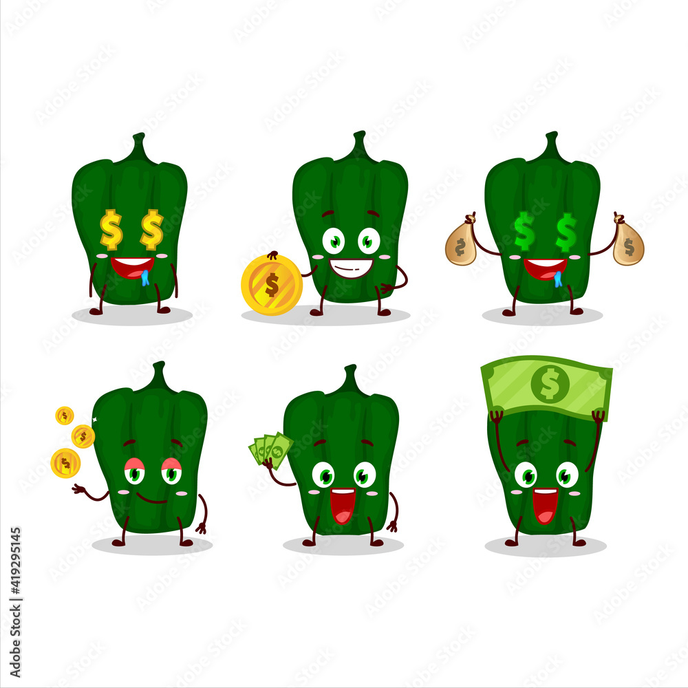 New poblano cartoon character with cute emoticon bring money New poblano cartoon character with cute emoticon bring money