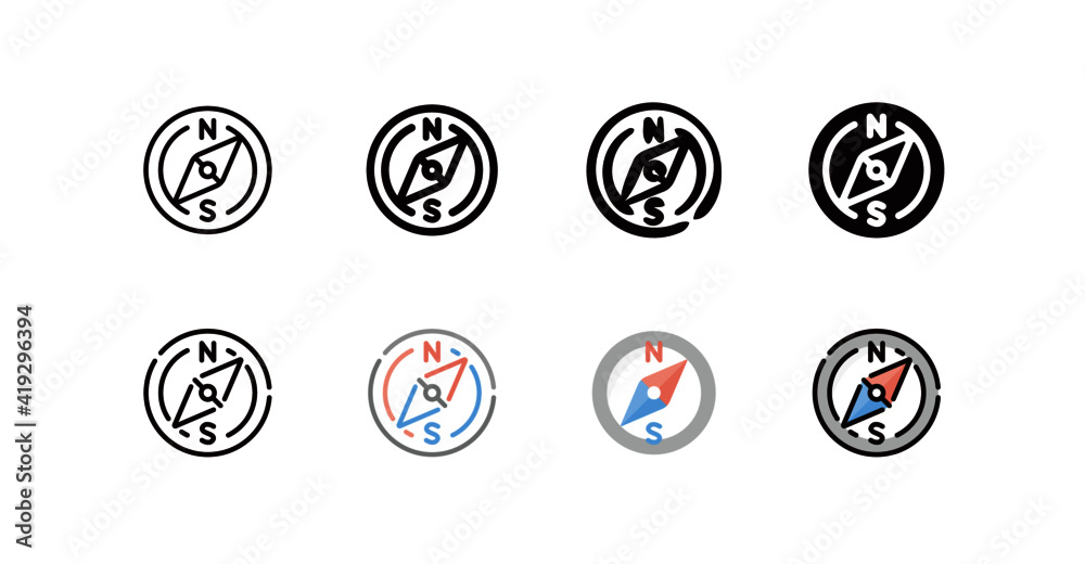 Compass Icon Set (8 different style vector icon set) Compass Icon Set (8 different style vector icon set)