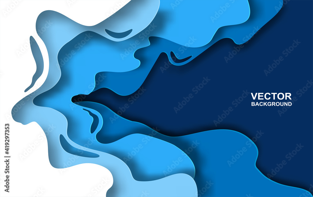  Abstract. Paper art overlap shape blue sea background. vector. illustration.