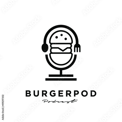 food hamburger podcast logo icon design