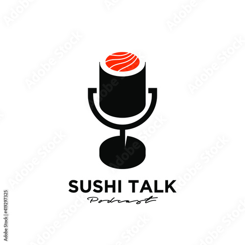 food sushi mic podcast logo icon design