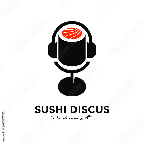 food sushi mic podcast logo icon design