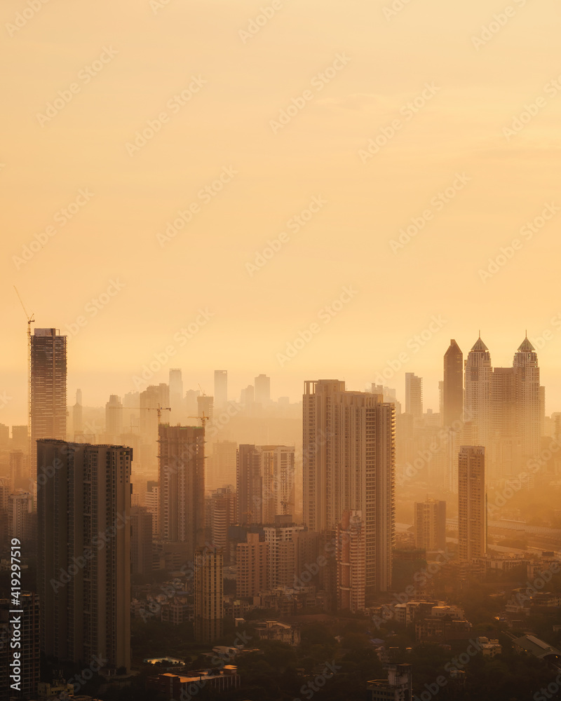 Hazy winter sunset in Mumbai.