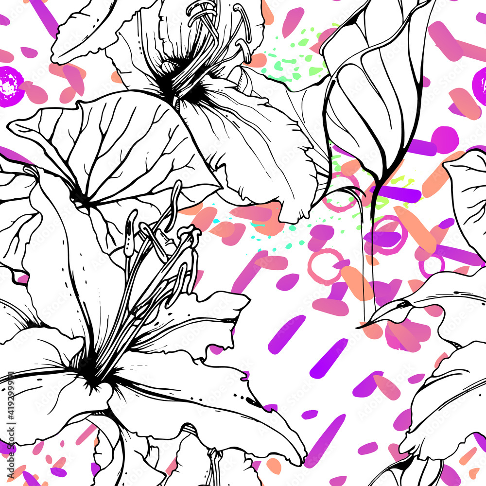 Fototapeta premium Artistic Floral Seamless Pattern. Vector print