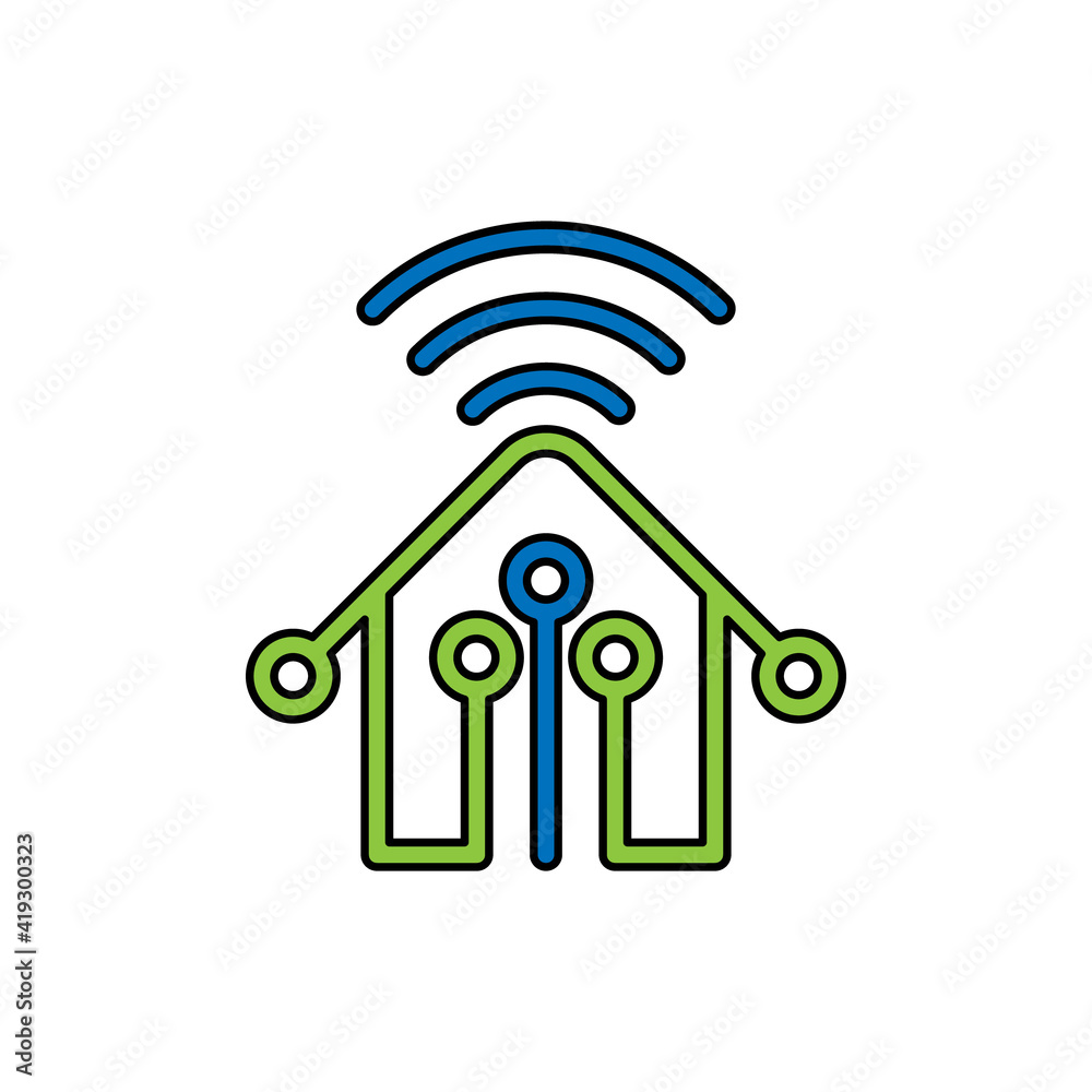 Smart Home Connection Icon Logo Vector design illustration. Smart home logo icon with wireless connection concept. Trendy Smart House vector icon flat design for website, symbol, logo, sign, app, UI