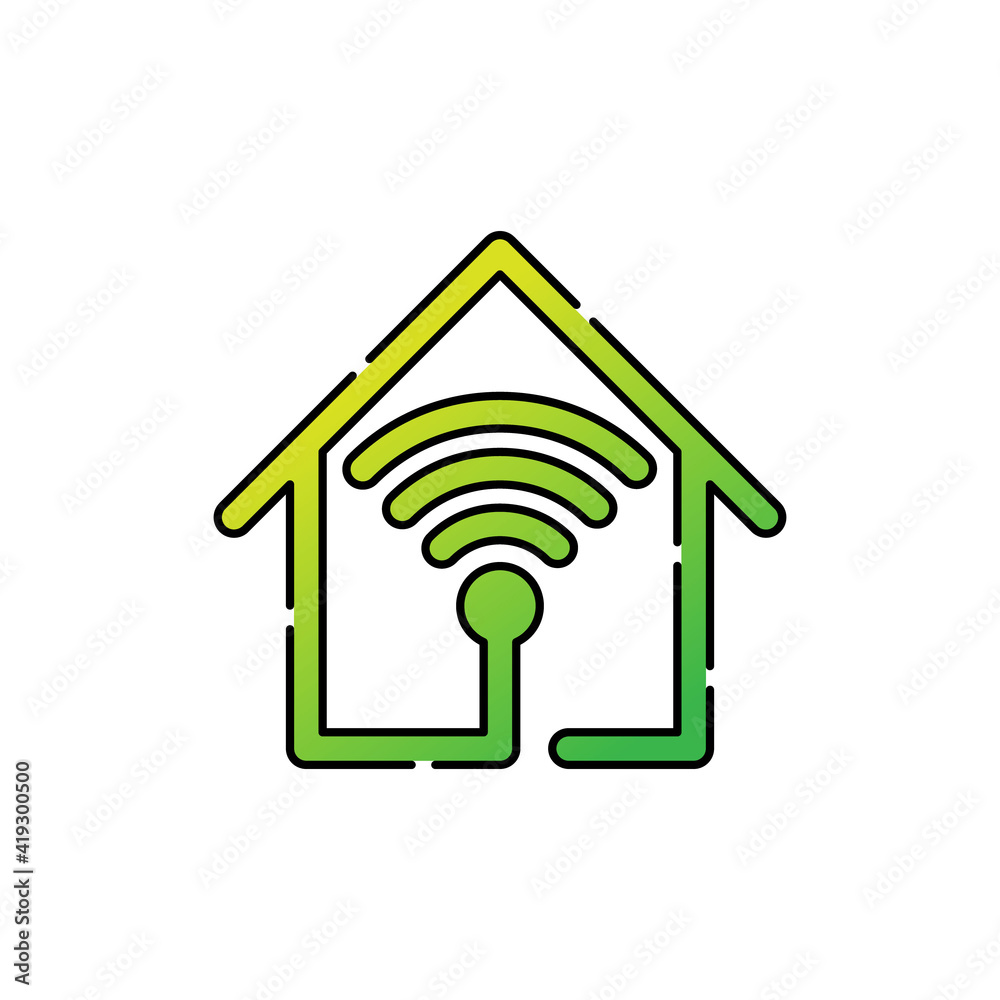 Smart Home Connection Icon Logo Vector design illustration. Smart home logo icon with wireless connection concept. Trendy Smart House vector icon flat design for website, symbol, logo, sign, app, UI Smart Home Connection Icon Logo Vector design illustration. Smart home logo icon with wireless connection concept. Trendy Smart House vector icon flat design for website, symbol, logo, sign, app, UI