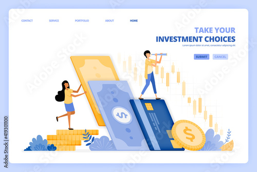women choose to invest money in stocks market. men choose to save in bank. vector illustration concept can be use for landing page, template, ui ux, web, mobile app, poster ads, banner, website, flyer