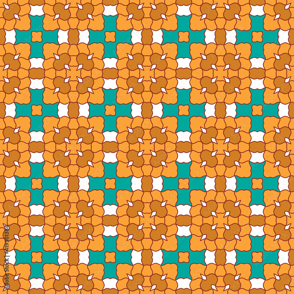 Seamless pattern with mosaic ornament in yellow and blue tones Seamless pattern with mosaic ornament in yellow and blue tones