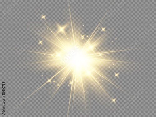 Glowing Light Star with Sparkles. Golden Light effect. Vector illustration