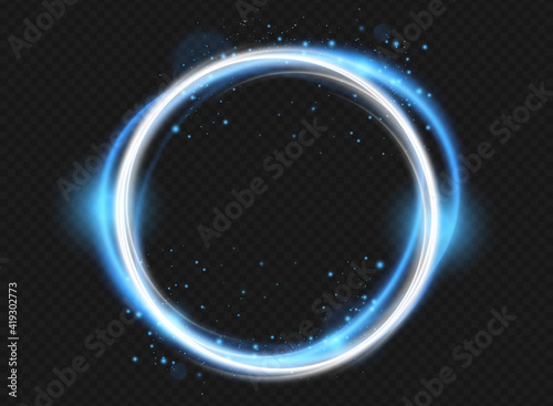 Neon ring. Energy frame. Magic light. Glowing light. Abstract electric background. Glowing frame. Vector Ilustration.