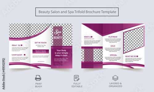 Creative Beauty Spa Women Salon Trifold Brochure Template. Modern, Natural, and Professional tri-fold brochure vector design.