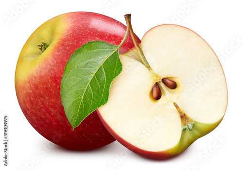 Red apple half isolated on white background. Apple clipping path. Apple fruits