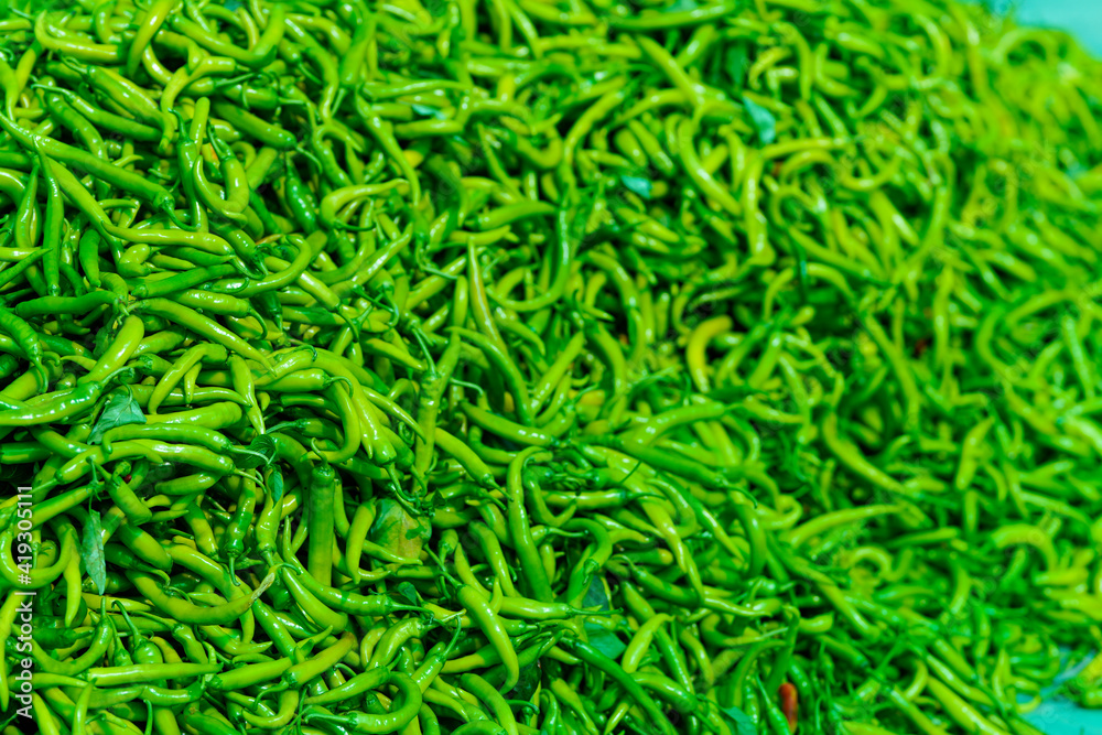 Green chilli peppers in Indian market Green chilli peppers in Indian market