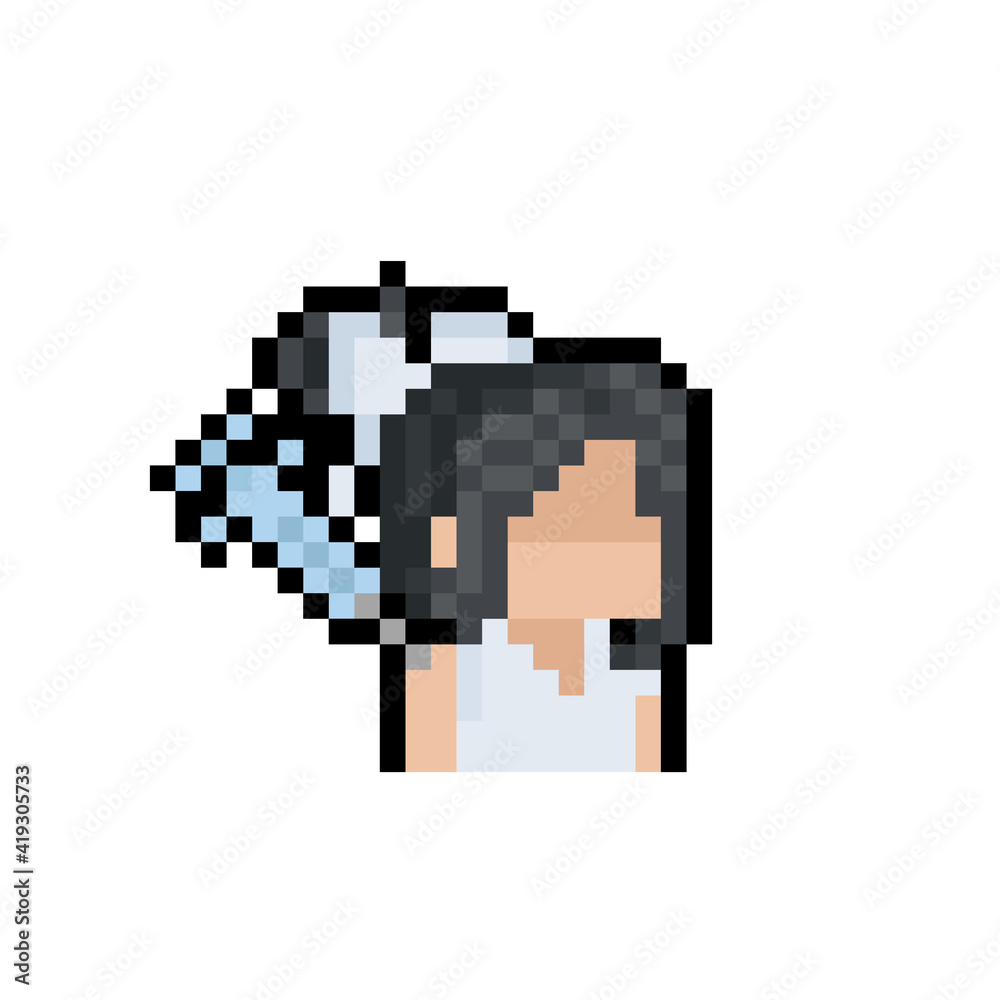 Fototapeta premium Pixel art woman icon taking a vaccine.