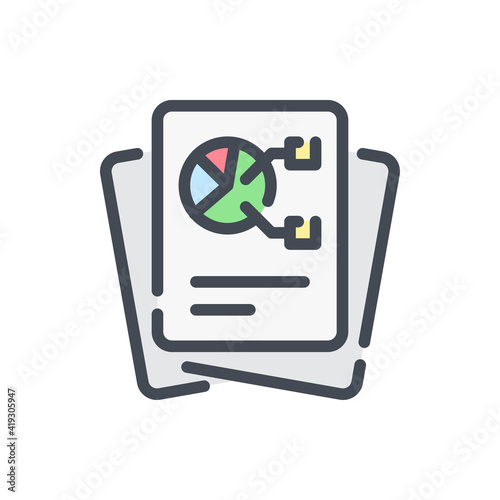Analytical report color line icon. Documents with chart and statistics vector outline colorful sign.