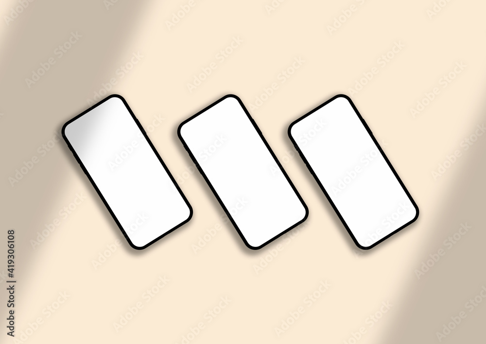 three blank screen mobile mockups with shadow overlay three blank screen mobile mockups with shadow overlay