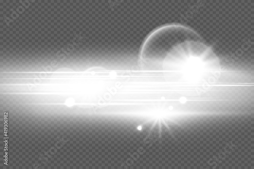 Light and stripes moving fast over dark background.design of the light effect. Vector blur in the light of radiance. Element of decor. Horizontal rays of light.