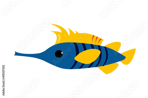 Striped Fish as Sea Animal Floating Underwater Vector Illustration
