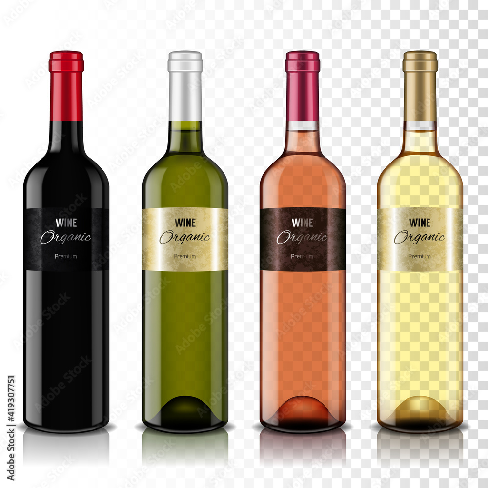Obraz premium Set of transparent wine bottles, isolated.