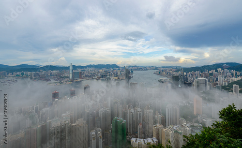 Victoria Harbor view from the Peak in Fog, Hong Kong