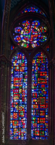 Beauvais France - 10 August 2020 -Stained glass window of Cathedral of Saint Pierre of Beauvais