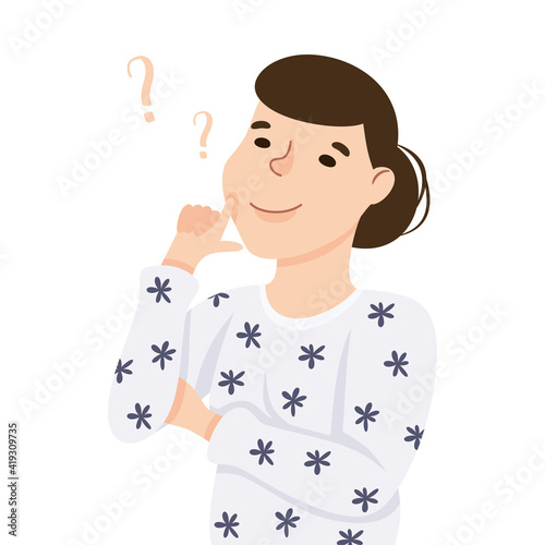 Thoughtful Woman Thinking and Figuring Something out Half Length Vector Illustration