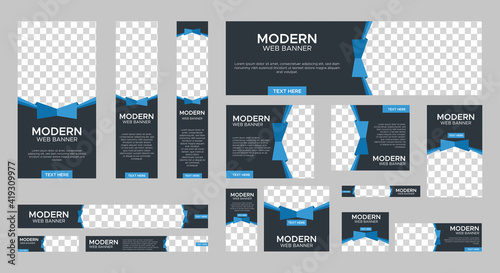 set of modern web banners of standard size with a place for photos. Vertical, horizontal and square template. Vector EPS