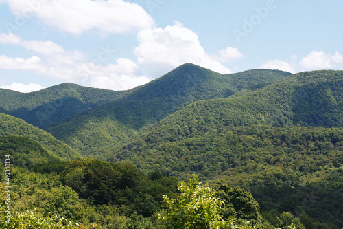Amazing landscape with mountains covered with forests of Western Caucasus.