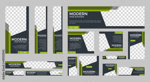 set of modern web banners of standard size with a place for photos. Vertical, horizontal and square template. Vector EPS